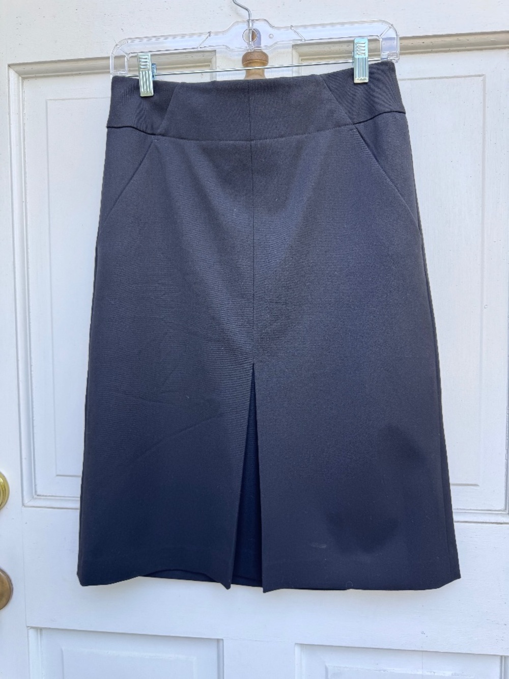 LOFT Black A-Line Skirt Size 4 Inverted Front Pleat Pockets Back Zip Career